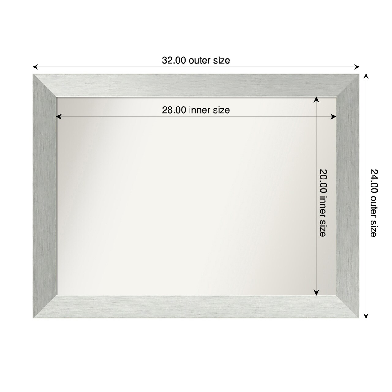Brushed Sterling Silver Non-Beveled Custom Framed Bathroom Vanity Wall Mirror